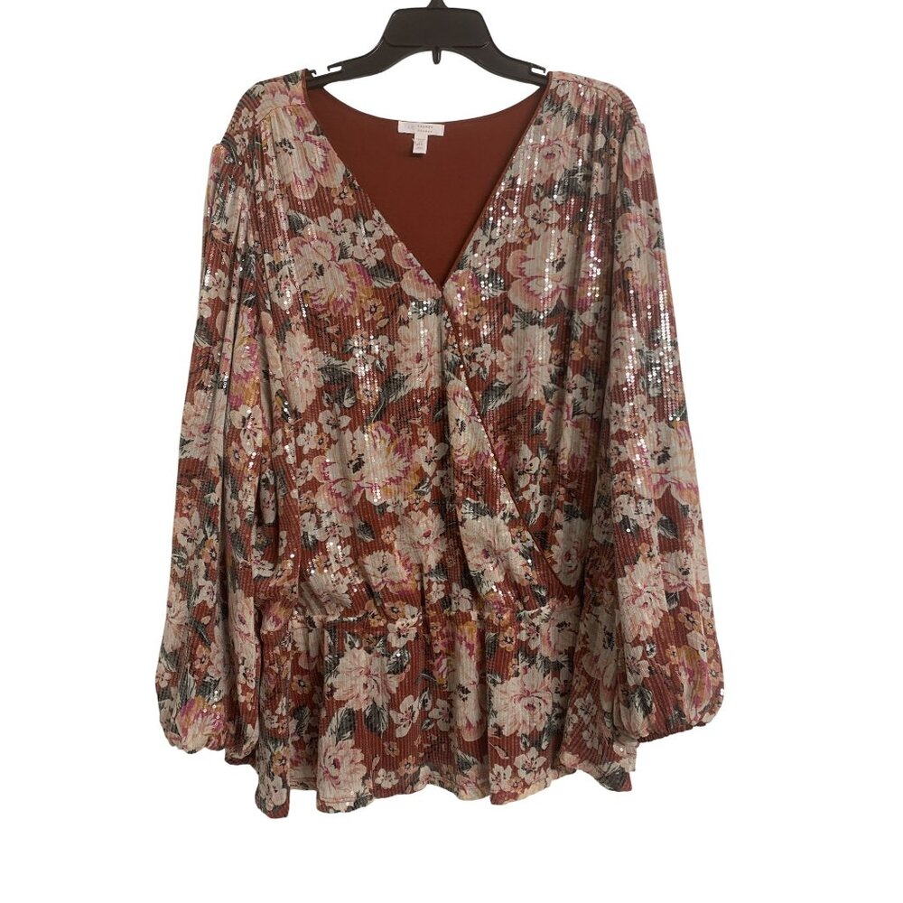 NWOT Lauren Conrad Floral Sequence V‎ Neck Blouse Size 4X